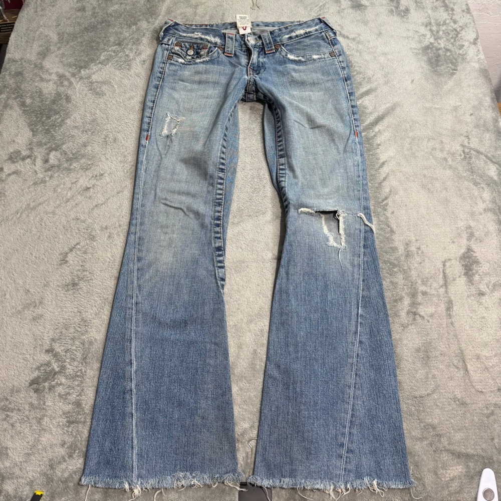 VTG Y2K True Religion Joey Low Rise Flap Pocket Flare Distressed Jeans 26